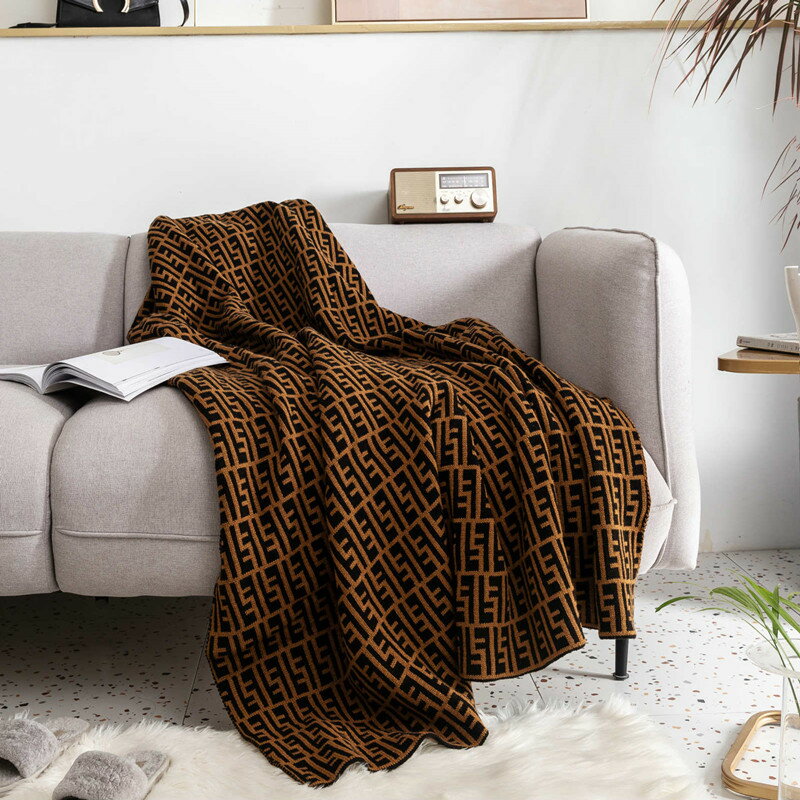 F字母ins風復古針織毛毯裝飾搭毯辦公室午睡小毯子輕奢歐式沙發毯