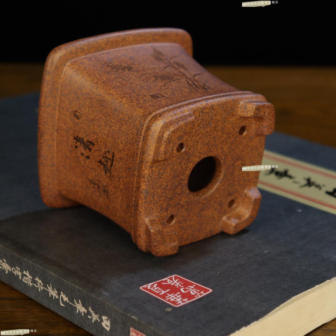 花盆 花器 紫砂花盆 精品紫砂花盆手工四方形小多肉菖蒲盆景盆栽雲竹高檔柴燒透氣桌臺