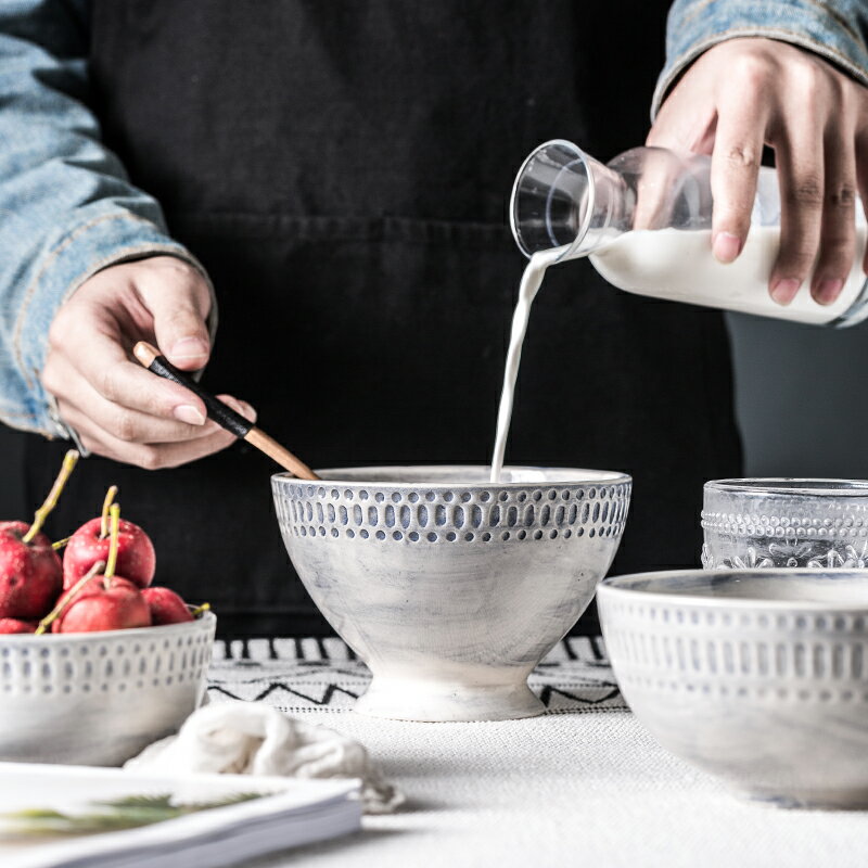 億嘉復古歐式高腳碗家用陶瓷甜品碗水果沙拉碗創意布丁碗ins餐具