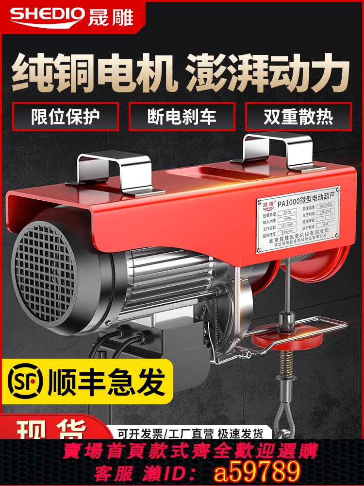 【臺灣公司 可打統編】晟雕電動葫蘆220V家用小型吊機裝修微型卷揚提升升降機1噸起重機