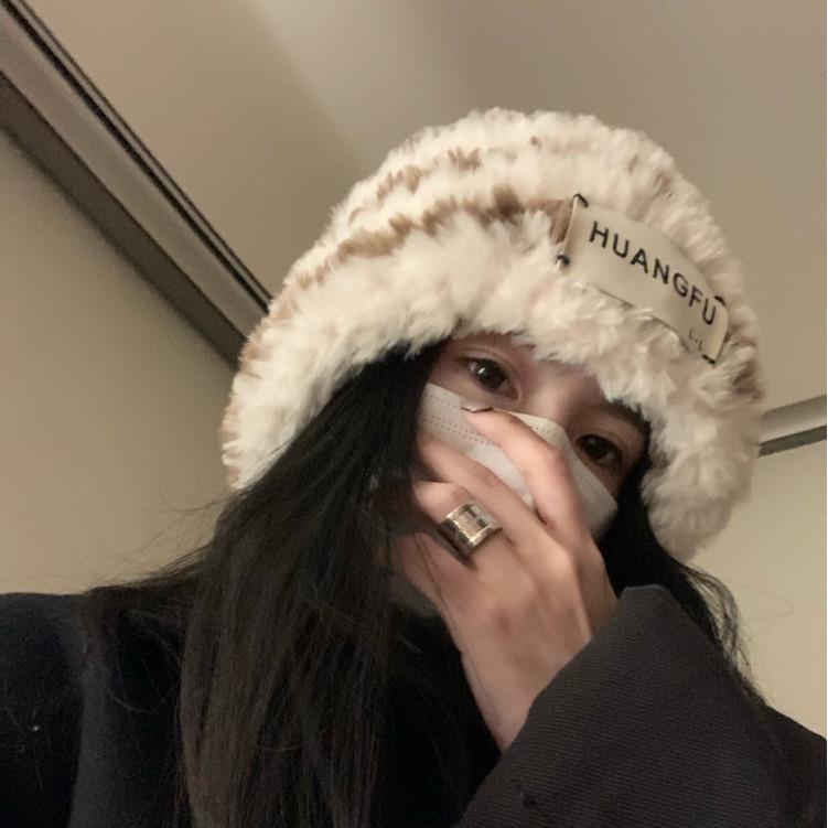 帽子毛茸茸韓版條紋顯臉小毛絨保暖毛線帽女大頭圍護耳包頭帽冬天新款【倪醬】