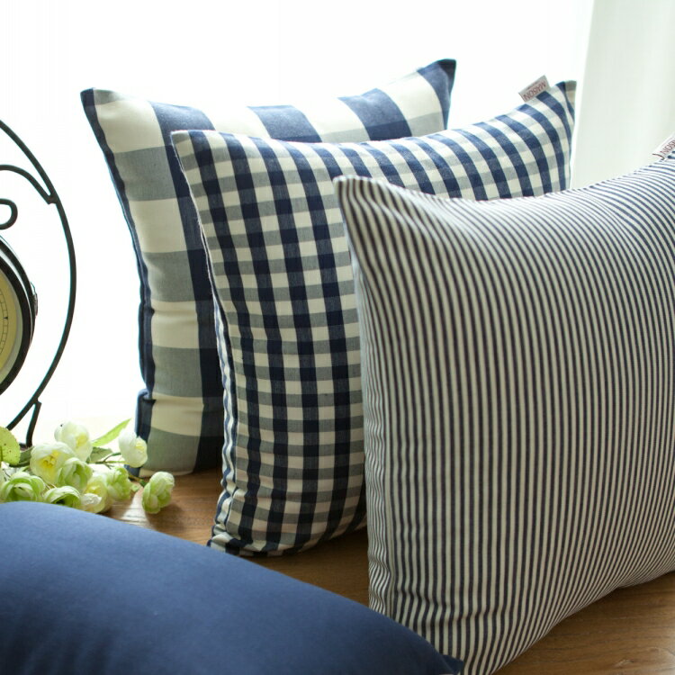 地中海藍色格子靠墊客廳沙發抱枕抱枕套不含芯正方形定做大靠墊套