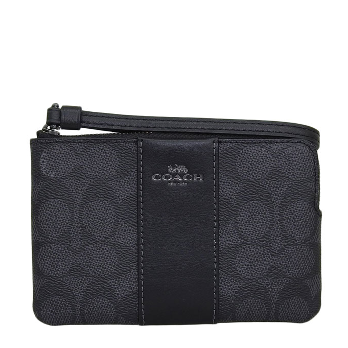 COACH 經典LOGO單層手拿包 防刮老花PVC塗層帆布 L型拉鍊 零錢包 手機包 手拿包 CW854 黑色(現貨)▶指定Outlet商品5折起☆現貨【送禮首選★APP下單點數4倍送】