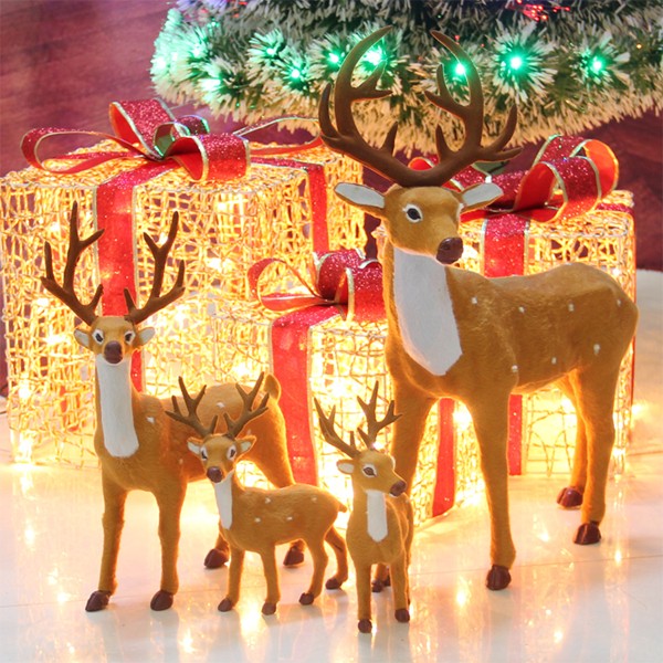 圣誕鹿四口之家仿真梅花鹿裝飾品圣誕節裝飾場景布置大號