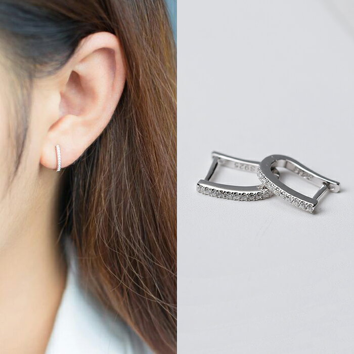 S925銀耳扣女韓版氣質時尚耳環鑲鉆U字耳圈簡約耳釘耳飾品禮物