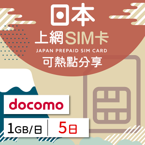 【日本 docomo SIM卡】日本4G上網 docomo 電信 每天1GB/5日方案 高速上網