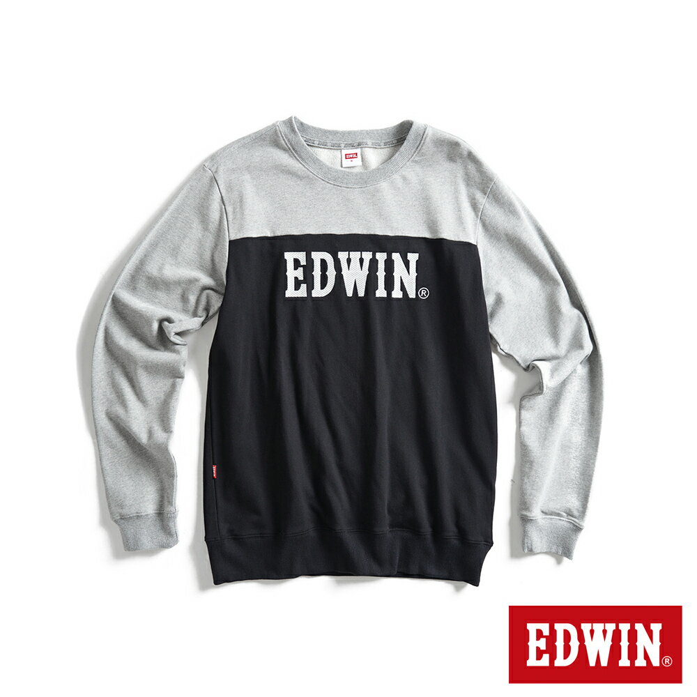 EDWIN 男款 露營系列 經典撞色拼接LOGO厚長袖T恤(黑色)