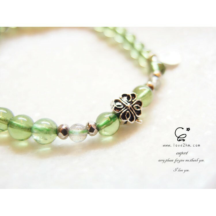 四葉幸運草/綠磷灰石/拉長石/水晶手鍊/925純銀/[晶晶工坊-love2hm] 2