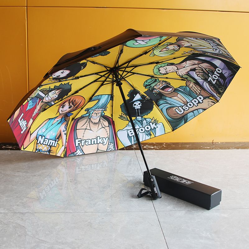 晴雨傘 便捷傘 海賊王雨傘折疊全自動黑膠防曬兩用傘防紫外線晴雨傘學生晴雨傘 可開發票