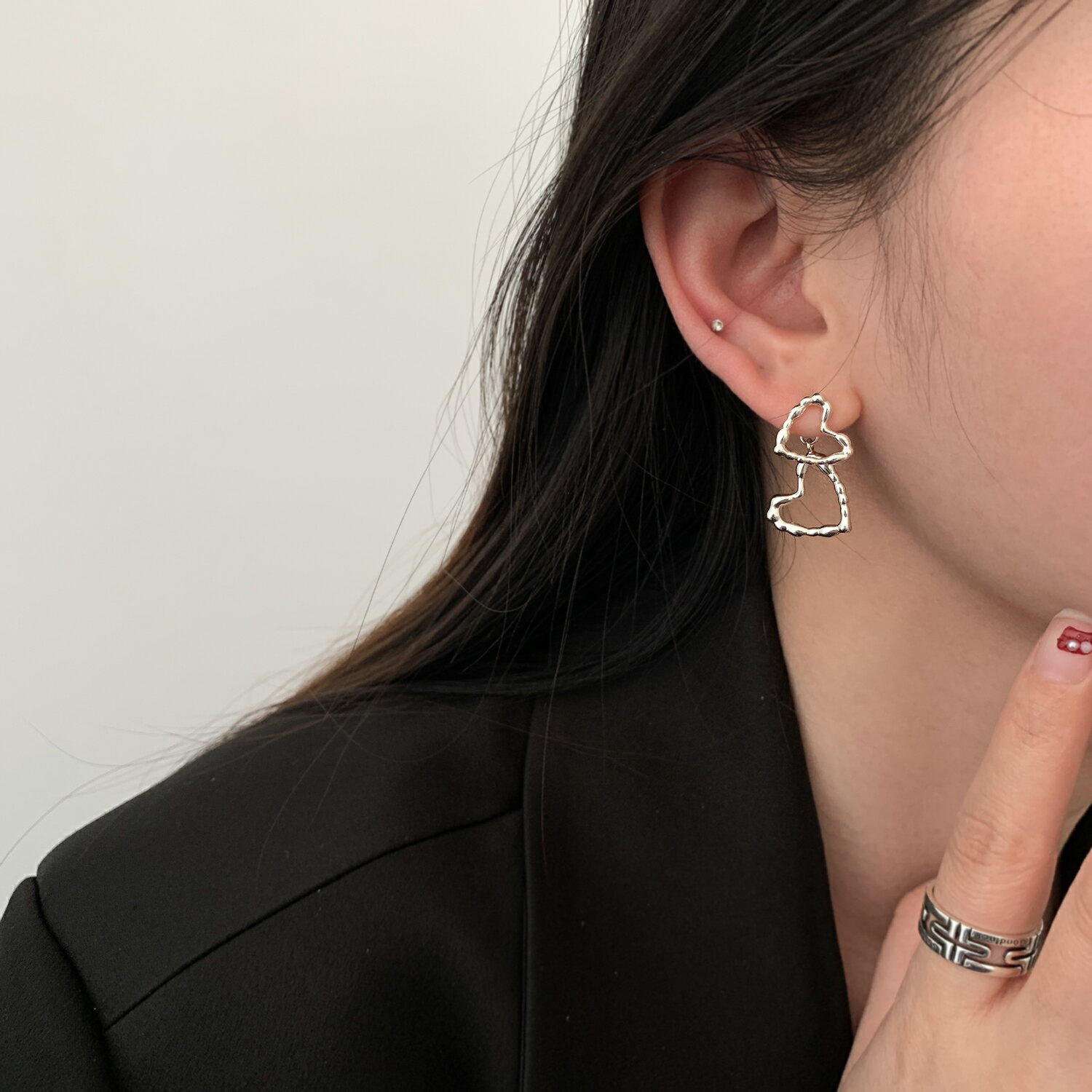 小寶S925純銀獨特愛心耳環女小眾設計感輕奢高級個性氣質網紅耳飾