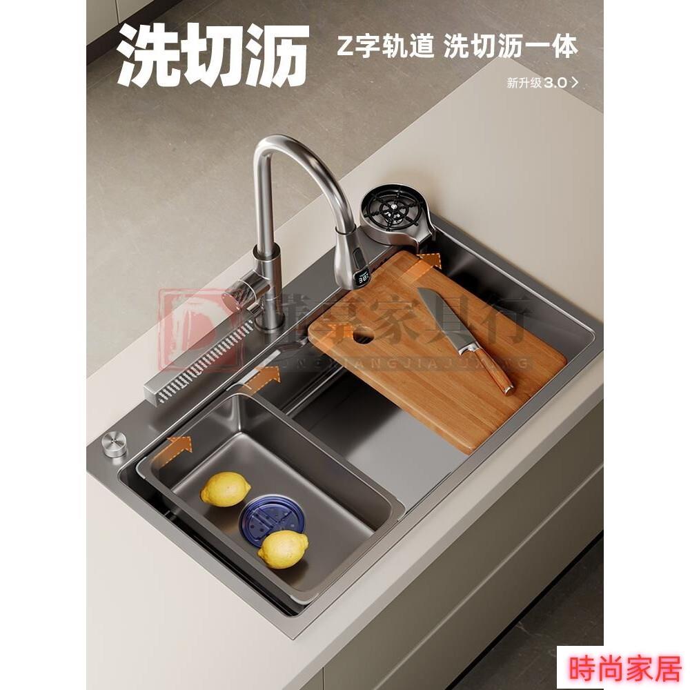 免運 公司貨 304家用廚房不銹鋼大單槽手工水槽洗菜盆臺上下碗盆池套餐側排水 不鏽鋼水槽 洗碗槽 洗菜池/傢俱特惠/開立發票S1005
