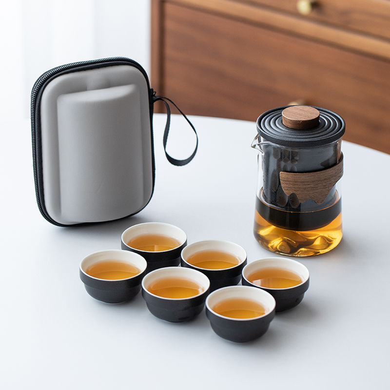 旅行茶具 快客杯旅行茶具功夫套裝簡約戶外出差陶瓷一壺六杯玻璃便攜式帶包