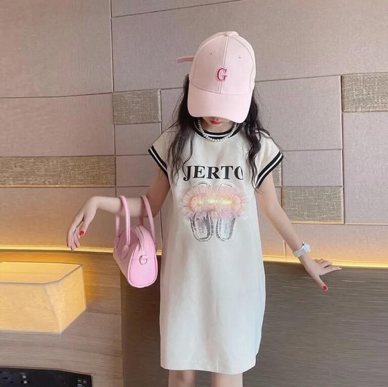 女童夏裝連衣裙洋氣兒童短袖T恤裙女大童夏季裙子薄款潮【步行者戶外生活館】P