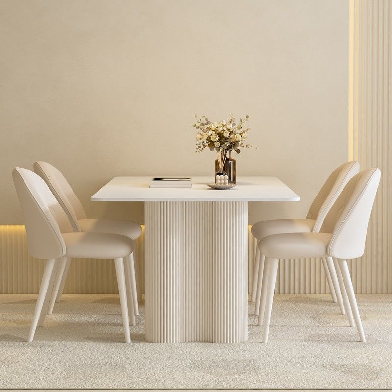 【限時優惠】奶油風純白巖板餐桌小戶型家用現代簡約輕奢網紅長方形餐桌椅組合