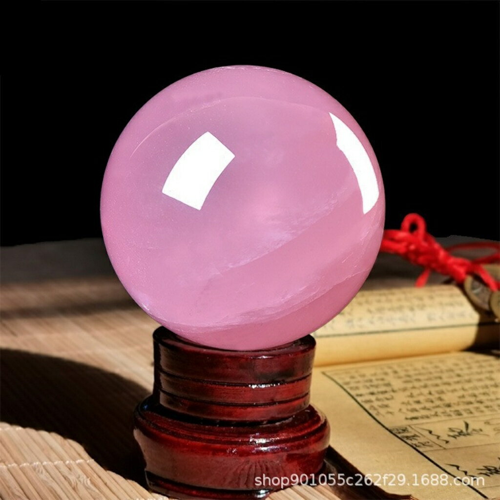 ISONA 7A級冰裂棉絮圓珠天然粉水晶馬粉水晶球擺飾 馬達加斯加粉晶 1