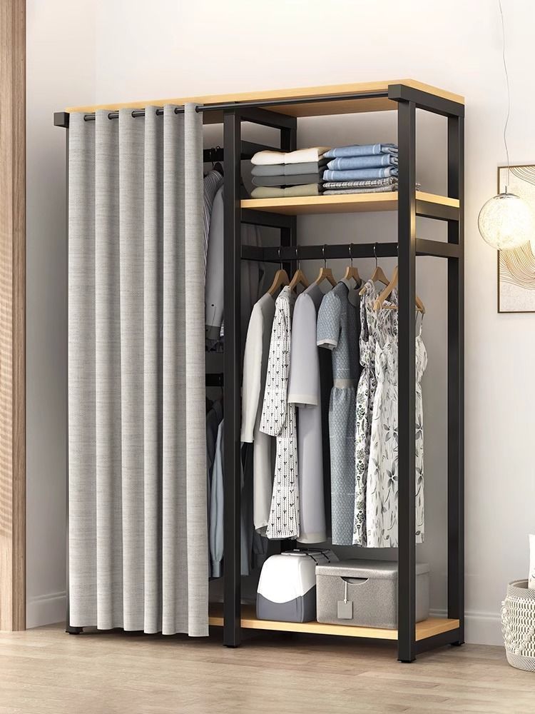 收納架 衣架 多層架 衣帽架 晾衣桿 收納衣帽架 開放式衣架 遮擋簾 臥室開放式 多層簡易衣帽架【店長推薦】