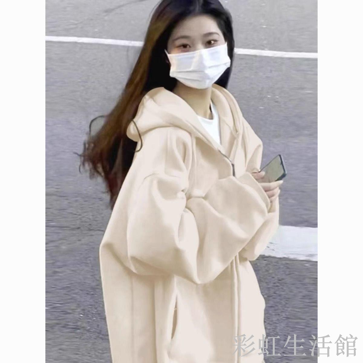 外套女潮ins秋冬季裝韓版連帽寬松百搭學生2024新款長袖加絨衛衣時尚外套 防風外套 女生外套 秋冬外套