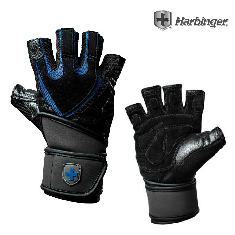 【HARBINGER】#1250 男款 黑藍色 重訓健身用專業護腕手套 TRAINING WRISTWRAP MEN GLOVES