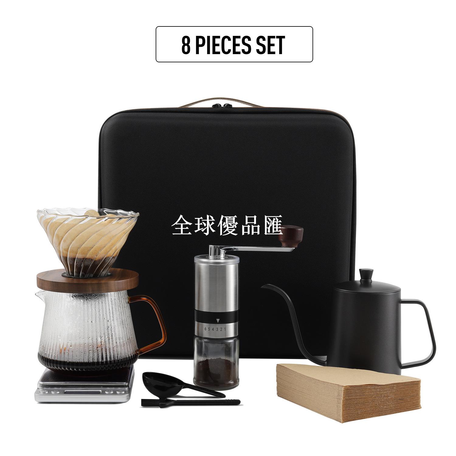 【全球優品匯】便攜式戶外旅行露營手沖咖啡套裝禮盒 磨豆機手沖壺分享壺濾紙