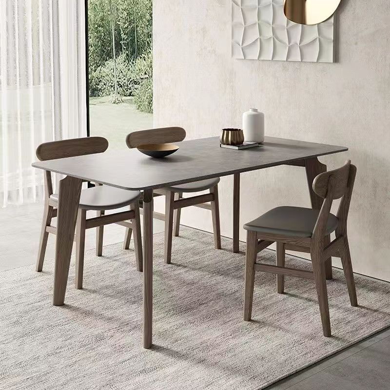 北歐巖板餐桌現代簡約極簡家用小戶型實木長方形大理石餐桌椅組合