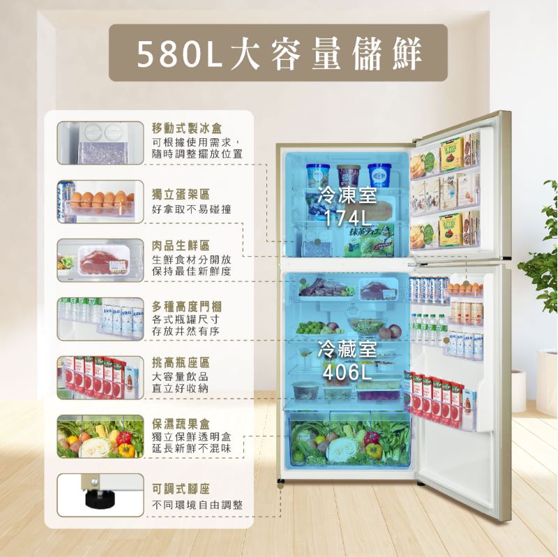 【禾聯/HERAN】大雙門系列 580L 變頻雙門電冰箱 HRE-B5825V ★僅苗栗區含安裝定位服務 4