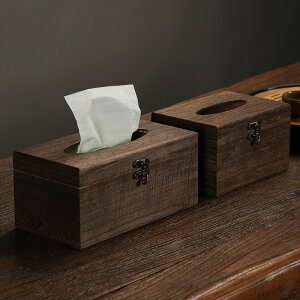 木製碳化紙巾盒 復古創意餐廳 中式 燒桐木 紙巾盒 家用 辦公車載 收納盒