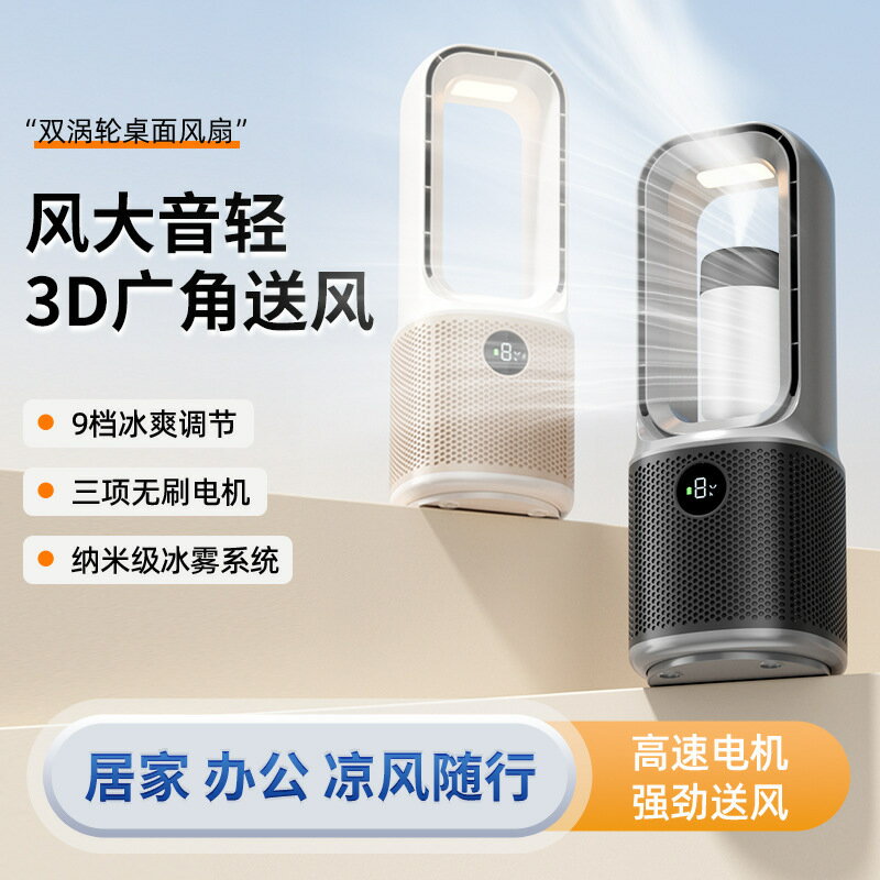 噴霧無葉迴圈2025冷風新款桌面夜燈充電渦輪迷你加濕宿舍風扇【北歐家居生活】