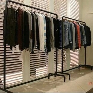 快速出貨 可開發票 鐵藝衣架桿服裝店男女貨架展示架落地式中島架側掛架衣服架子特價