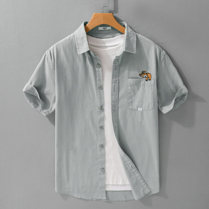 【巴黎精品】現貨+預購 男襯衫短袖上衣男日系寬鬆休閒襯衫男裝-夏日簡約百搭小樹懶刺繡男上衣2色a1kq79