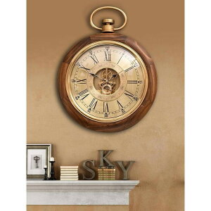 時鐘鐘錶裝潢掛鐘歐式實木客廳機器齒輪掛鐘美式靜音掛表木質復古懷錶裝潢石英鐘錶