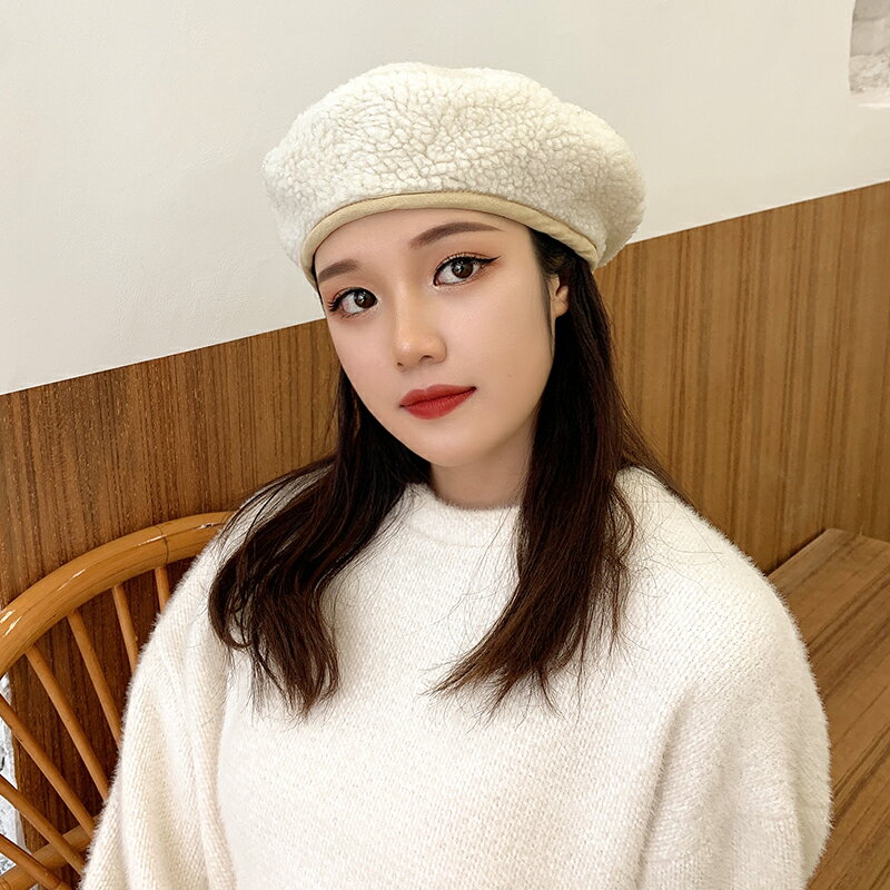 貝雷帽女冬韓版潮流時尚保暖毛絨可愛畫家帽日系百搭八角帽蓓蕾帽