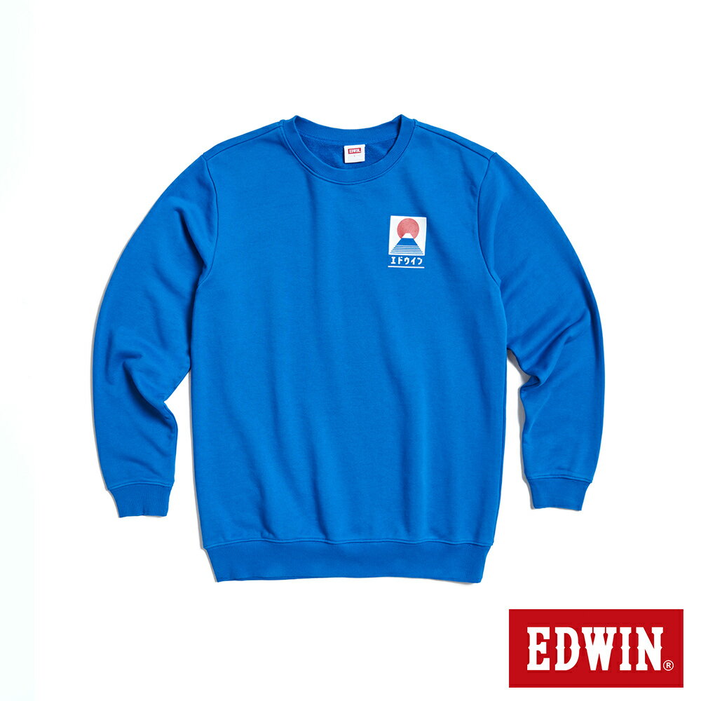 EDWIN 東京散策系列 富士山LOGO長袖T恤-男女款 藍色