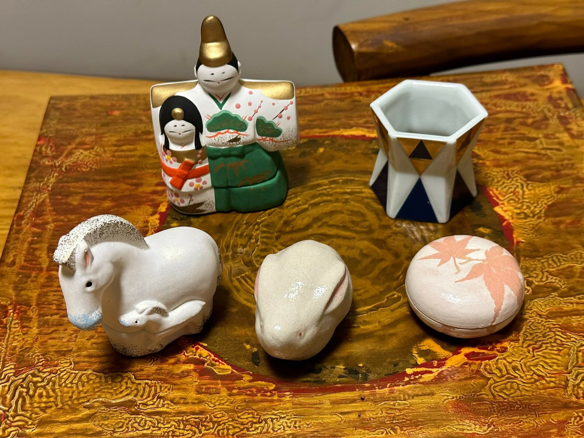 日本中古回流手作手繪陶瓷香合 香盒放香丸茶寵置物擺飾
