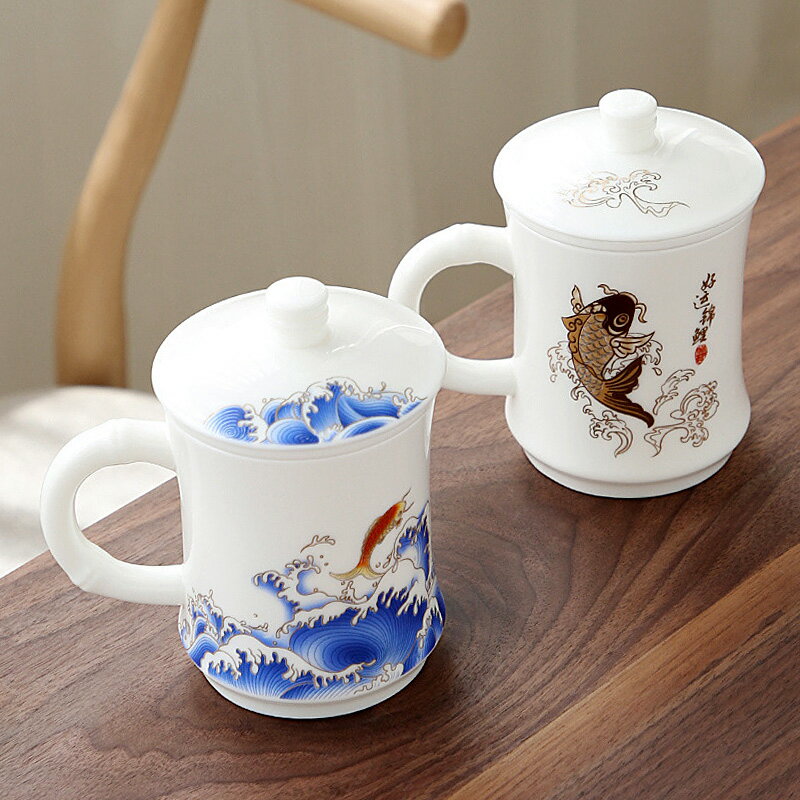 中國風文化創意杯子陶瓷水杯辦公室泡茶杯帶過濾馬克杯男商務禮品