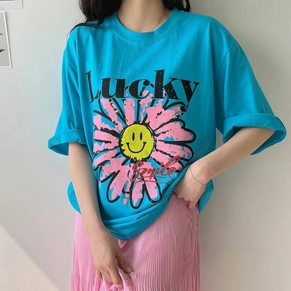 ANNAS 正韓 笑臉小花 短袖T 上衣 棉T 寬鬆 長版 印花 潮流 微笑 花朵 韓國 7