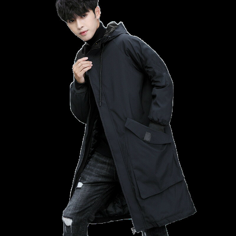 L-8XL【新增加厚款】秋冬中長款休閑夾克風衣 鋪棉外套男 中長款連帽外套 加絨加厚防風外套連帽外套 潮流男生外套上衣