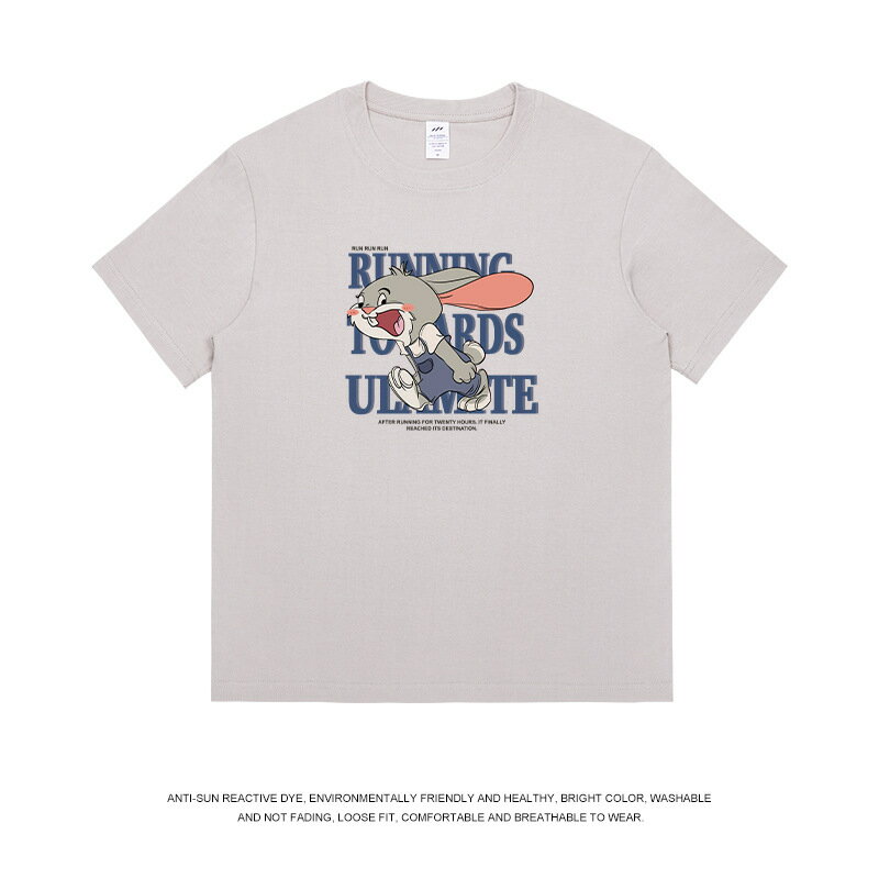 【喜挖】日系卡通印花短袖T恤男寬鬆潮牌夏季ins兔子情侶休閒半袖體恤上衣 0