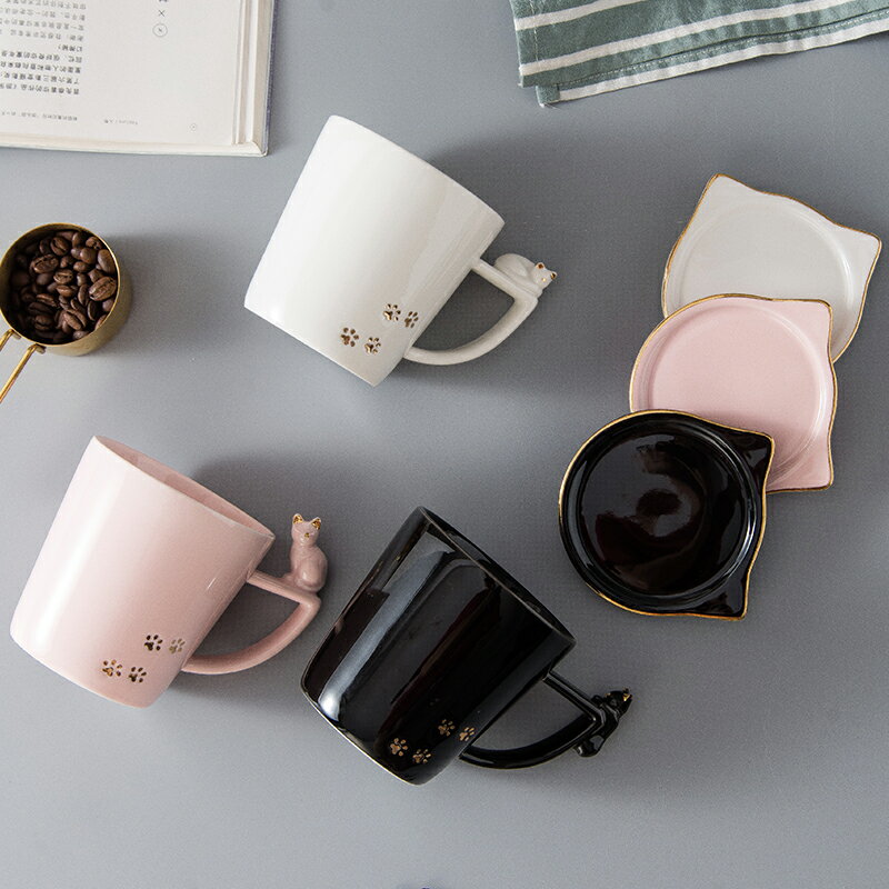 陶瓷馬克杯可愛粉色少女心下午茶貓咪帶蓋水杯咖啡杯辦公室杯子