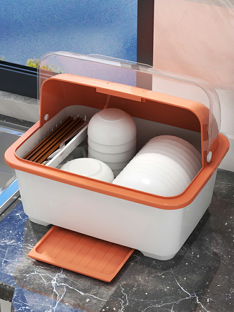 碗筷收納盒放碗碟架廚房家用多功能可瀝水置物架帶蓋防塵臺式碗櫃