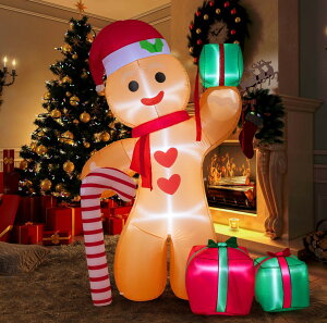聖誕節裝飾 廠家批發亞馬遜爆款圣誕充氣姜餅人氣模帶LED燈圣誕庭院裝飾品 嘻哈戶外專營店