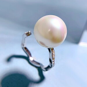 珍珠戒指925純銀開口戒-14mm貝珠鑲鑽幾何女飾品74gh17【獨家進口】【米蘭精品】