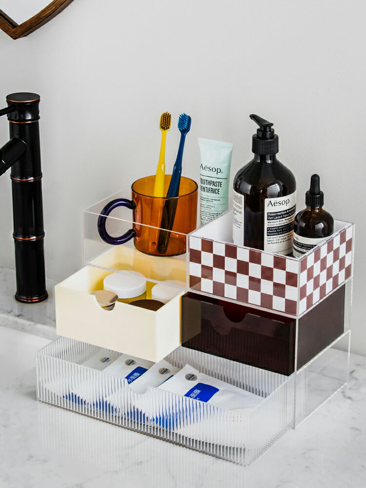 網紅ins化妝品收納盒抽屜式亞克力桌面梳妝臺護膚家用收納置物架