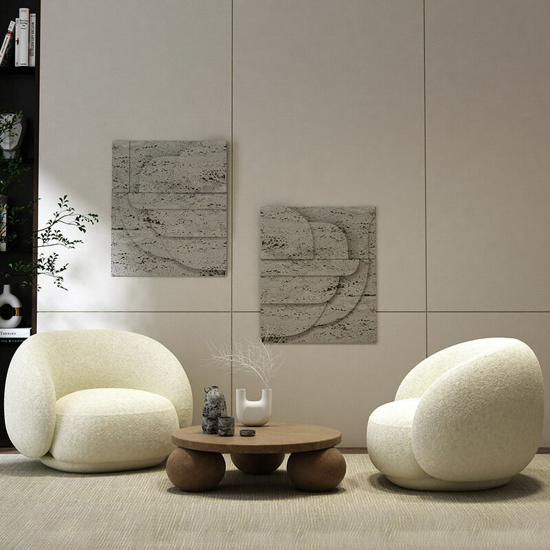 沙發椅 小戶型設計師創意現代簡約羊羔絨弧形布藝沙發北歐美容院接待沙發