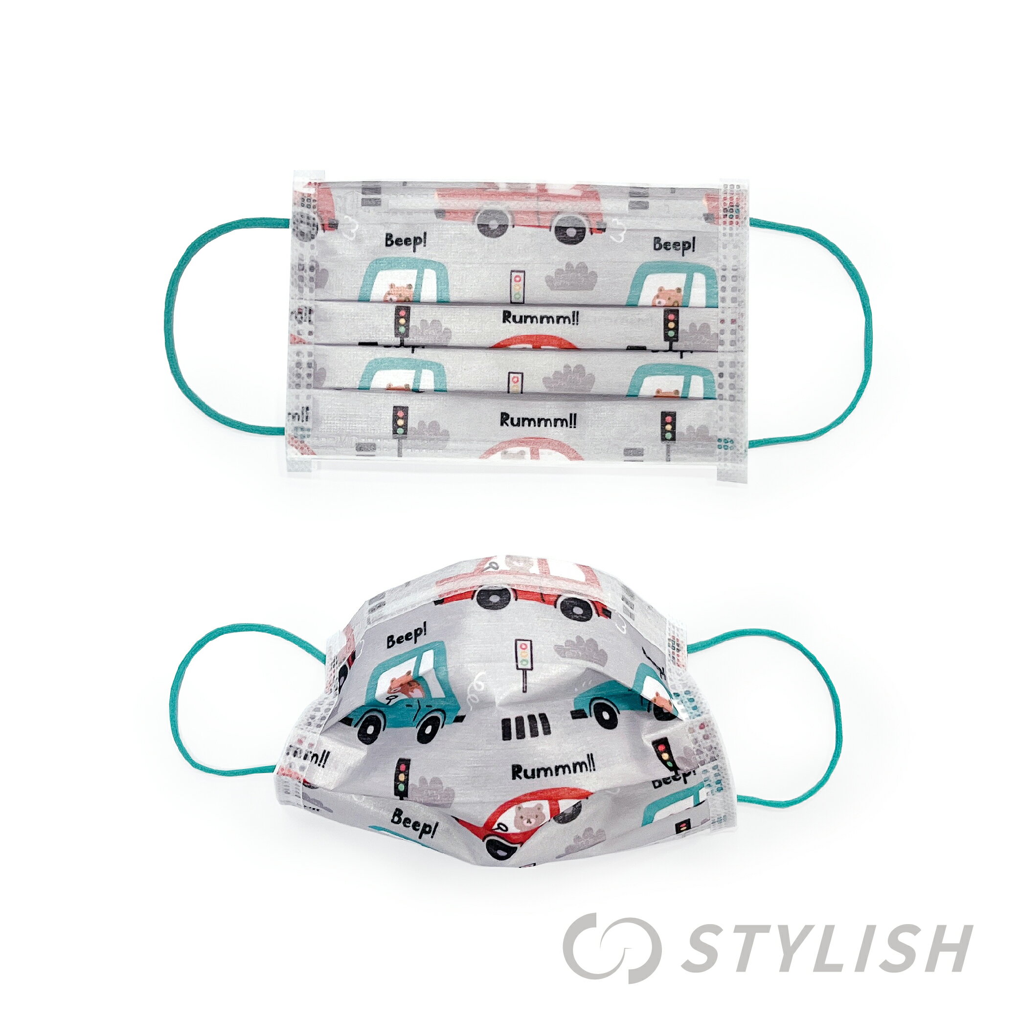 【STYLISH史戴利】灰色熊車車 機能運動MIT&MD雙鋼印兒童醫療口罩30入/盒