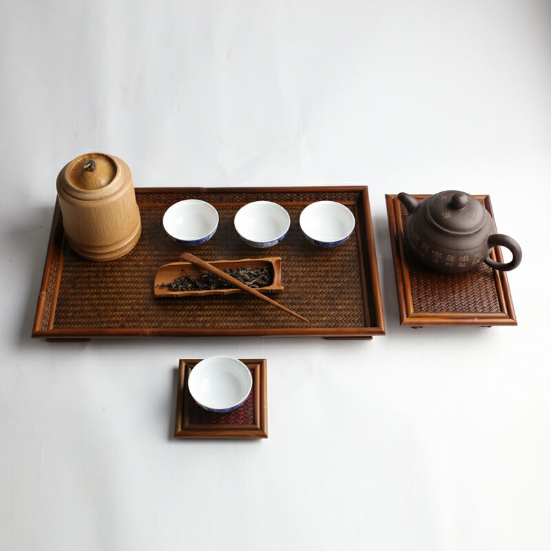 仿古精品竹制席面茶盤干泡臺日式簡約小茶盤實木四方小型干泡盤