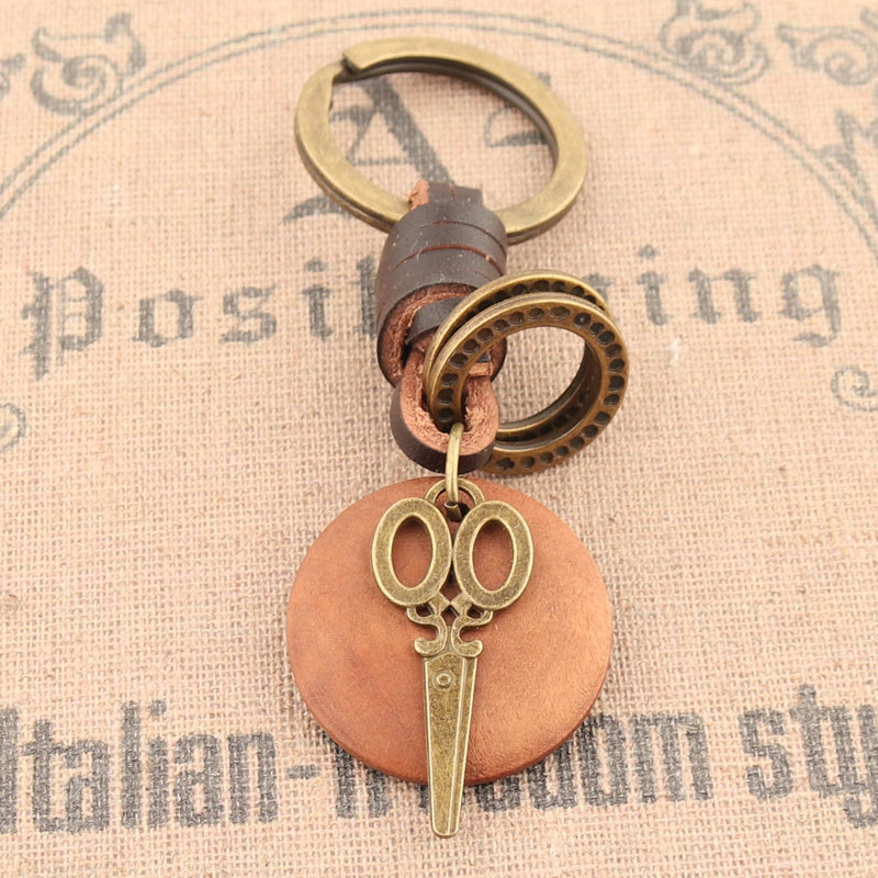 創意剪刀掛件復古雙層合金鑰匙扣男女士經典個性小配件黃銅鑰匙圈