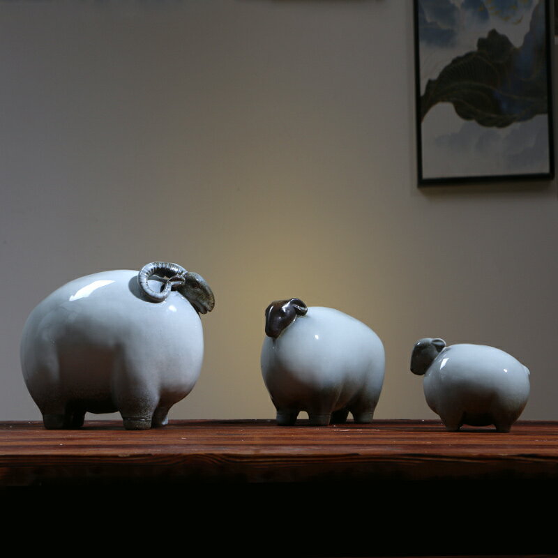 三羊開泰陶瓷可愛創意簡約現代動物擺件電視柜酒柜裝飾禮品招財