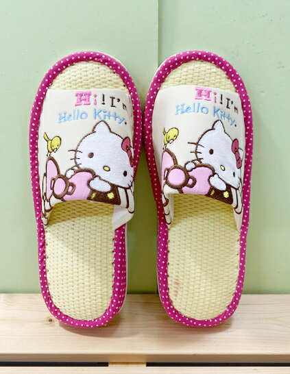 【震撼精品百貨】Hello Kitty 凱蒂貓 三麗鷗 Hello kitty 室內拖鞋 竹邊粉色M#07373 震撼日式精品百貨