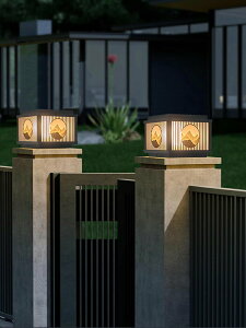 新款新中式太陽能柱燈戶外庭院燈別墅院子圍墻柱頂燈大門口柱頭燈