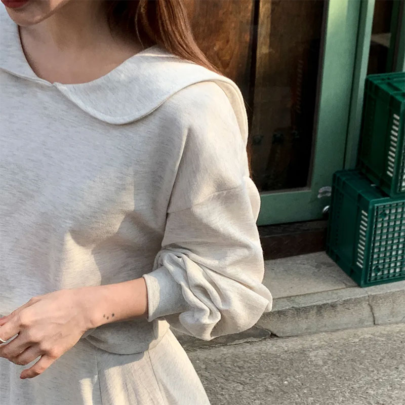 ANNAS 正韓海軍領套裝 棉質長袖長裙 大翻領 海軍領 學院風 顯瘦素面裙子 3